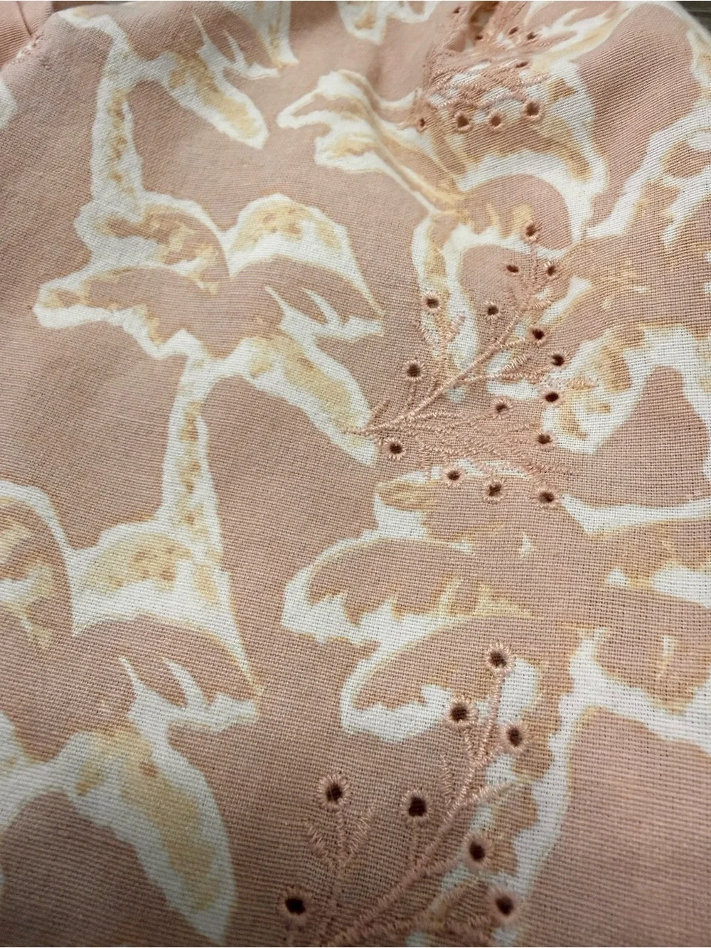 Zara Linen Blend Embroidered Eyelet Palm Tree Print Romper Button Front V-Neck M